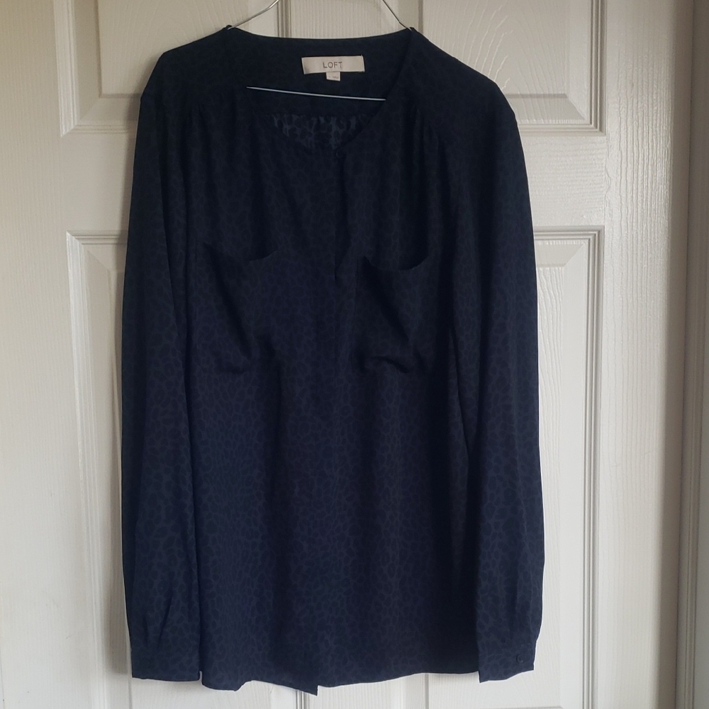 LOFT Women's Navy Patterned Blouse